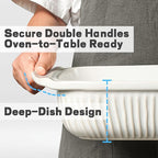 Artena Baking Dish 5.1 Quarts, Casserole Dishes For Oven, Baking Pan With Handles, Lasagna Pan Deep, Large Casserole Dish, Rectangular White Ceramic Bakeware (Baking Dish With Rack)