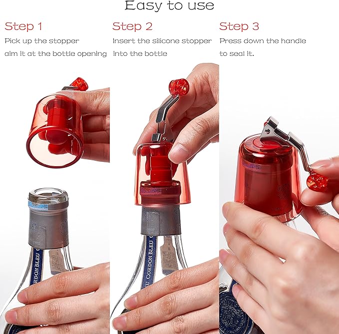 2-Pack Wine Stopper & Airtight Sealers Keep Wine Fresh - Reusable Leakproof Stoppers for Standard Red/White/Rosé Bottles, for Party, Bar, Home Kitchen, Decorative Gift (Transparent)