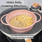 Silicone Colander Set – Collapsible Platinum Silicone Strainer with Stainless Steel Rim, Space-Saving & Heat-Resistant, Dishwasher Safe, BPA-Free by SelectShen™ (3 Pack)