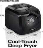 Hamilton Beach Cool Touch Electric Deep Fryer with Basket and Lid, 2 Liters / 8 Cups Oil Capacity, Adjustable Temperature, 1500 Watts for Fast Heat-up, viewing Window Easy to Clean, Black (35021)