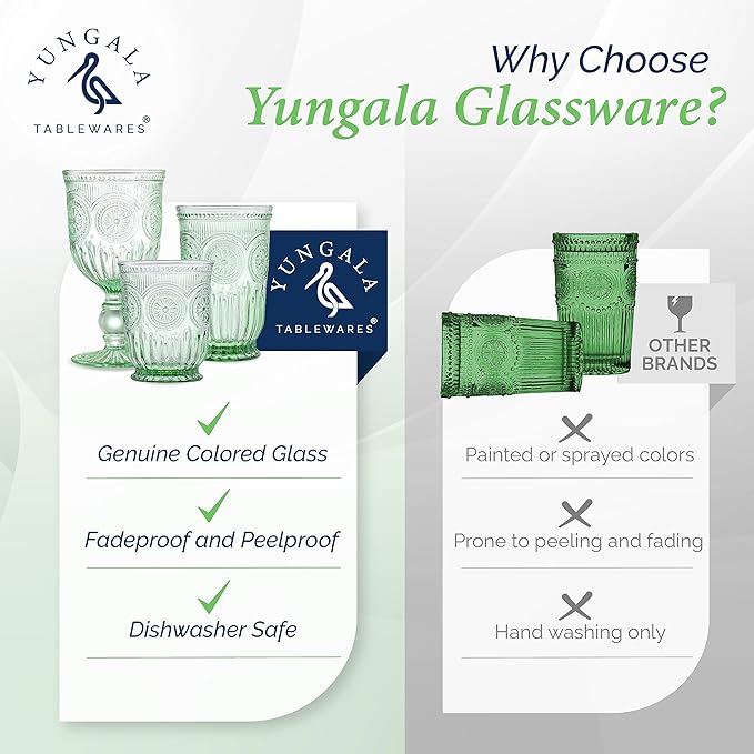 Yungala Green Highball Glasses Set of 6 Tall Drinking Glasses 10 oz