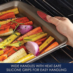 Rachael Ray Cucina Nonstick Bakeware Set Baking Cookie Sheets Cake Muffin Bread Pan, 10 Piece, Latte Brown with Cranberry Red Grips