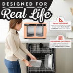 Gourmia French Door Air Fryer Oven - 37 Qt Large Capacity Convection Toaster Oven, FryForce 360°, Digital Display, 12 Cooking Presets, Dehydrate, Fits 13” Pizza, Dishwasher-Safe, Peach