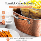 Gotham Steel Nonstick Square Deep Frying Pan, 9.5” Large Cooking Pan with Ceramic Nonstick Coating, Deep Fryer Pot with Basket, 4 Pc Titanium Ceramic with Lid, Basket & Steamer Tray, Dishwasher Safe