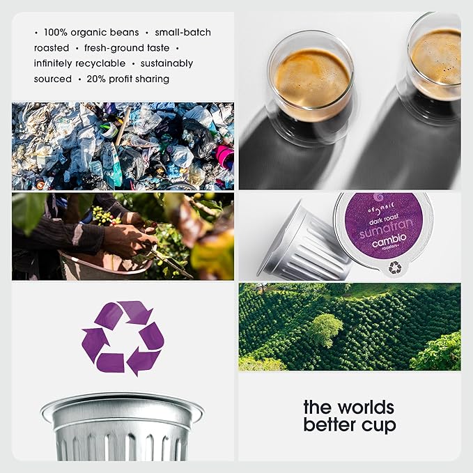 Cambio Roasters Sumatran Keurig Organic Coffee K Cups, Only Aluminum Keurig Coffee Pods with Organic Beans, More Flavor & Longer Lasting Freshness, Sumatran Dark Roast K Cups, 10 count