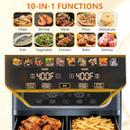 Simple Deluxe 9.5-Qt Dual Basket Air Fryer, 10-in-1 Digital Preset 1700W Airfryer, Sync Cook, Independent Temp Control, Shake Reminder, Nonstick Basket, Grey