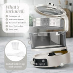 COOK WITH COLOR 3L Glass Mini Low Carb Rice Cooker – Holds 2 Cups Raw/Makes 6 Cups Cooked with Auto Lift Filter Basket, Hotpot & Steamer for Rice, Grains, Digital Panel with Keep Warm, Cream