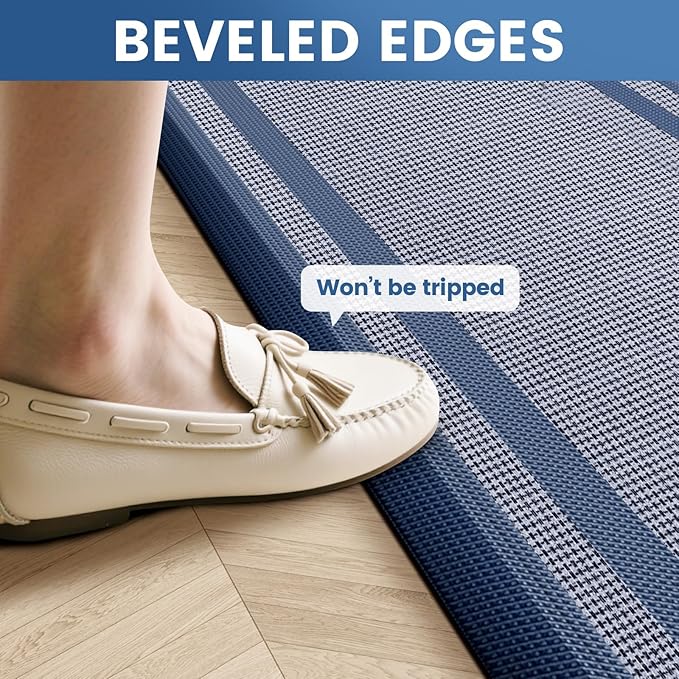 KitchenClouds [2 PCS Kitchen Rugs Cushioned Anti-Fatigue Kitchen Mats for Floor Waterproof Kitchen Rug Set Non-Slip Comfort Standing Mat for Office, Sink, Laundry 20"×30"+20"×60",Blue