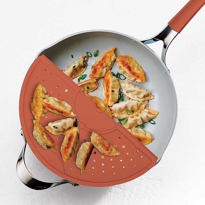 Tramontina Vue All-in-One Plus Pan Set, 5-Quart Ceramic Non Stick Cooking Pan with Glass Lid, Steamer Insert, Beechwood Utensils, Splatter Screen, Pot Holder, Orange