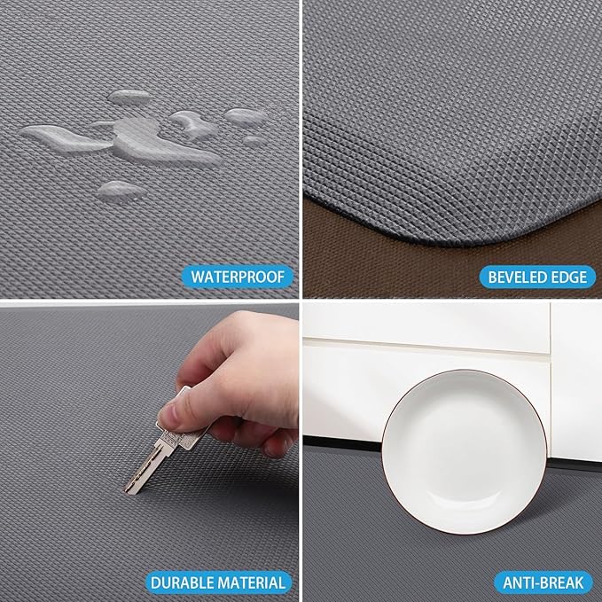 HappyTrends Kitchen Mat Cushioned Anti-Fatigue Rug Non-Slip Kitchen Rugs Stain Resistant Ergonomic Comfort Mat for Floor, Office, Sink, Laundry (17.3"x 60", Grey)
