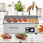 21 in Commercial Electric Griddle Countertop, 1600 w Flat Top Breakfast Teppanyaki Grill Non Stick, Heavy Duty Stainless Steel Pancake Griddle for BBQ Party Restaurants