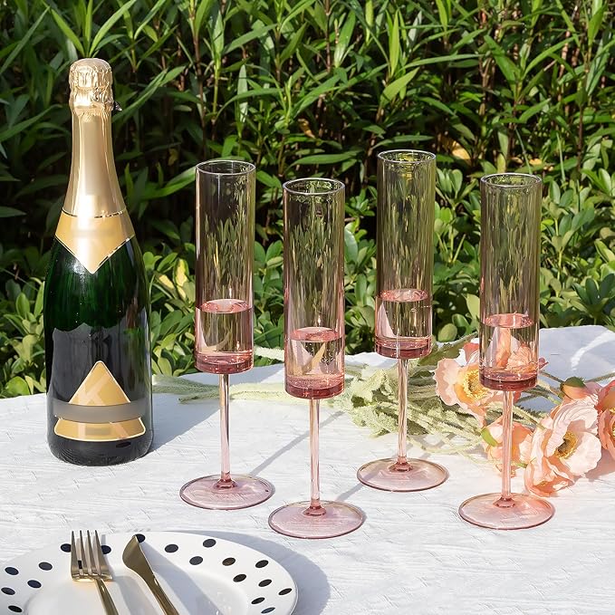 100 PCS Pink Champagne Flutes Plastic 5.4 OZ Clear Acrylic Champagne Flutes Sparkling Wine Glasses Wedding Table Decorations Reusable For Valentines Toasting Engagement Party Supplies