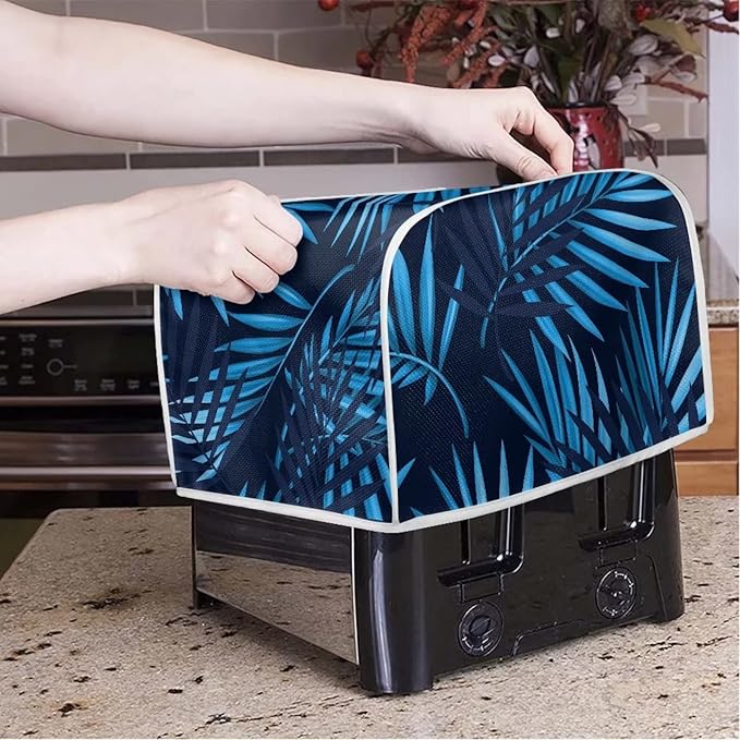 JEOCODY Toaster Oven Covers - Large 2 Slice Blue Dust-proof Quilted Bread Maker Cover with Fingerprint Protection
