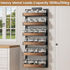 POKIPO 6 Tier Over The Door Pantry Organizer, 2-in-1 Door Hanging or Wall Mounted Spice Rack, Large Heavy Duty Pantry Door Storage Seasoning Shelves with Adjustable Basket for Kitchen Bathroom Closet