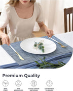 Leetaltree Deep Navy Woven Placemats Set of 12 - Heat Resistant Non-Slip Place mats for Dining Table, Washable Durable PVC Vinyl Woven Table Mats(Deep Navy, 12)