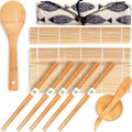 SmileTools No Plastic Bamboo Sushi Making Kit, Sushi Roller, 2 Bamboo Sushi Rolling Mats, 5 Pairs Chopsticks, Sauce Dish, Rice Paddle - Natural Sushi Maker Set for Beginners DIY Sushi at Home