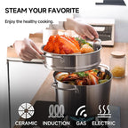 LOLYKITCH 5 Quart Stainless Steel Steamer Pot with Glass Lid, 3-Ply Steaming Pot for Cooking, 2 Tier Induction Steamer Pot for Tamales Seafood Vegetables Dumplings Stock Pot, Thick