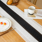 FEXIA Boho Table Runner for Home Decor with Tassels 90 Inches Long,Black Farmhouse Rustic Table Runner Macrame Burlap Table Decoration for Living Room Bridal Shower(12x90 Inches)
