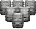 ZMOWIPDL Vintage Glassware Drinking Glasses Set of 6,12 oz Hobnail Glass Cups,Embossed Grey Water Tumbler,for Beer,Cocktail,Whiskey,Juice and Various Mixed Drinks- 1 Cleaning Brush