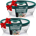 Anyday 2-Pack (4-Cup Shallow) Glass Food Storage with Glass Lids | Plastic-Free Meal Prep & Microwave Cookware | Stackable Airtight Storage Container with Vented Lid for Microwave-Safe Reheating