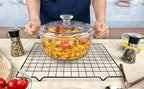 Round Glass Casserole Baking Dish With Lid, Borosilicate Glass, 2.4QT Glass Casserole Dish for Oven