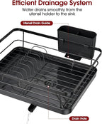 Sakugi Stainless Steel Dish Drying Rack for Kitchen Counter, Sink Organization and Storage Essentials with Silverware & Utensil Holder, Home and Apartment Decor, 12''W x 15.5''L, Black