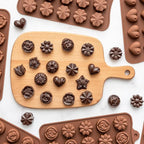 6 Pack Flower Shape Chocolate Candy Molds Silicone, Food-Grade Non-Stick Jelly & Baking Molds, Crayon Molds, BPA-Free, Including Heart, Rose, Tulip, Daisy, Sunflower, and Other Flowers (Brown)