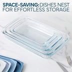 COOK WITH COLOR 8-Piece Deep Glass Baking Dish Set with Plastic Lids – Casserole and Food Storage Containers for Lasagna, Leftovers – Freezer-to-Oven, Microwave & Dishwasher Safe, Fluted Blue