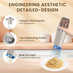 Gravity Electric Salt And Pepper Grinder Set, Automatic Salt And Pepper Grinder Set, Battery Powered (6 AAA Batteries Each), Adjustable Roughness, LED Light, 2 Pack, (Khaki)