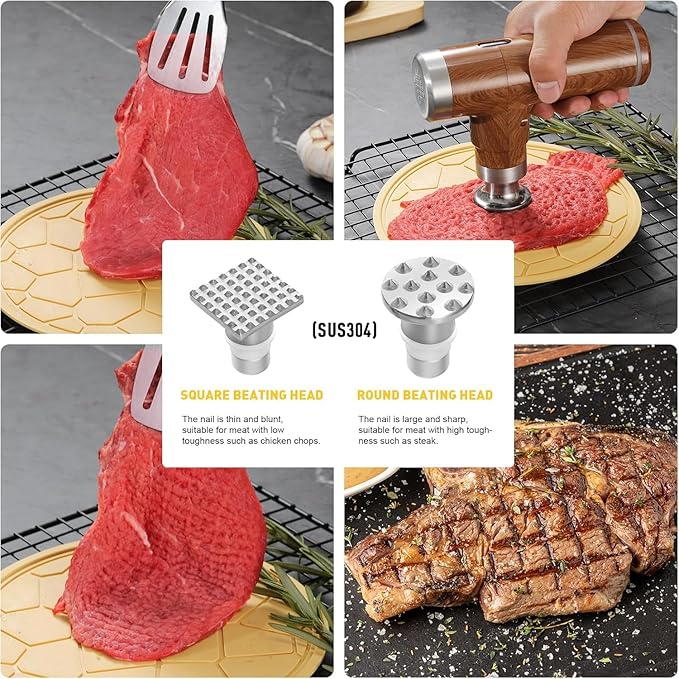 Electric Meat Tenderizer Tool,Cordless Meat Tenderizer Machine with 2 Stainless Steel Meat Mallet,Kitchen Essentials For Tenderizing Steak/Beef/Chicken Chops (brown) (N-09)
