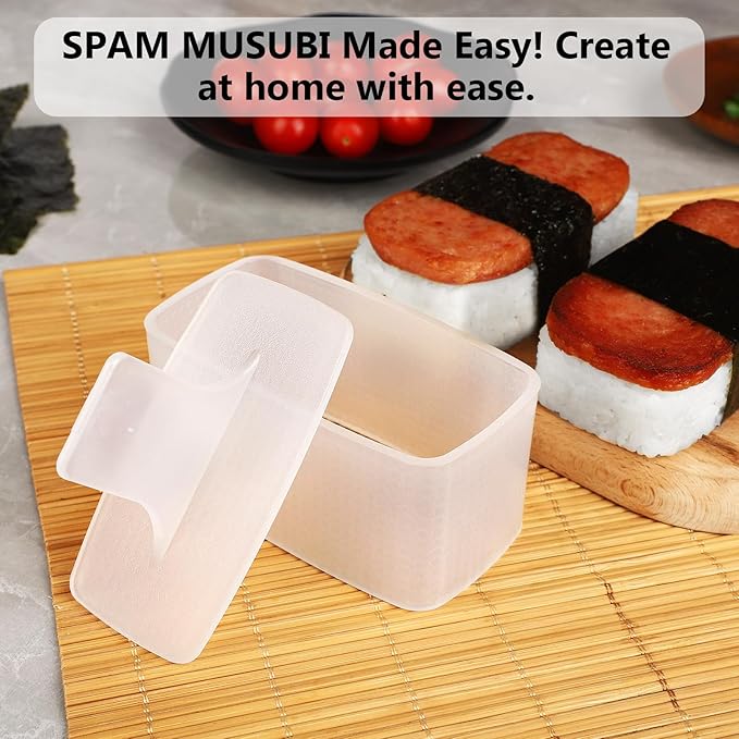 Musubi Mold Kit Musubi Maker Press 2 Pack with Luncheon Meat Slicer and Rice Paddle - Create Authentic Hawaiian Musubi at Home Non-Stick (Metal Slicer)