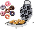 Mini Donut Maker, Durable, Nonstick Easy to Use Mini Baking Machine - Cooks 7 Mini Doughnuts at a Time - Glazed, Frosted with Sprinkles, Nuts, or Vegan Donuts, & More (White)