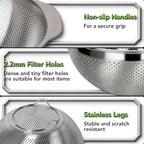 304 Stainless Steel Colander, 2.5 QT Capacity and 2.5 QT Mixing Bowl, Micropore Strainer for Washing Rice, Fruit, and Veggies, Perfect Draining for Cooked Pasta