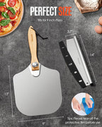 Pizza Peel Aluminum Pizza Spatula,9 inch Metal Pizza Paddle(13"x 9") with Rocker Cutter Foldable Wood Handle, [Storage bag included], for Family Pizza Oven Baking Pizza, Dough, Bread & Pastry