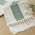 FEXIA Sage Green Table Runner 36 Inches Long with Tassels Boho Macrame Farmhouse Table Runners for Home Decor Party Bohemian Rustic Bridal Shower Dining Decorations(12x36 Inches)