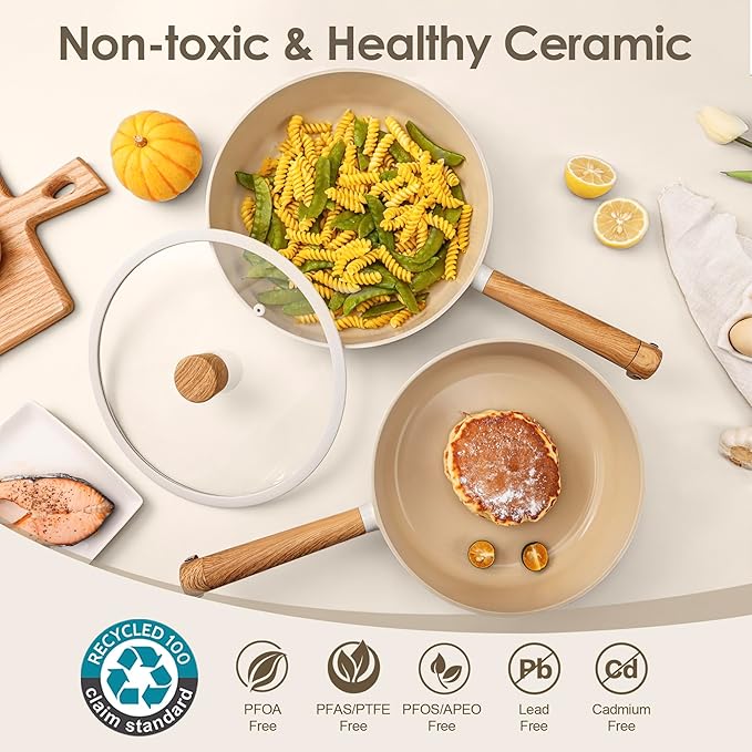 SENSARTE 14Pcs Ceramic Nonstick Cookware Set, Non-toxic Healthy Pots and Pans Set Ceramic Kitchen Frying Pans Set with Stay-cool Handle, PFAS/PTFE/PFOA Free, Dishwasher Safe, Induction Compatible