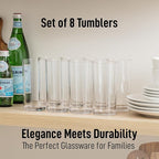 Zulay Kitchen Plastic Drinking Glasses (Set of 8) – 16oz Acrylic Shatterproof Water Cups for Home, Kitchen & Outdoors – Crystal Clear Glass Look – BPA & Lead-Free – Top-Rack Dishwasher Safe
