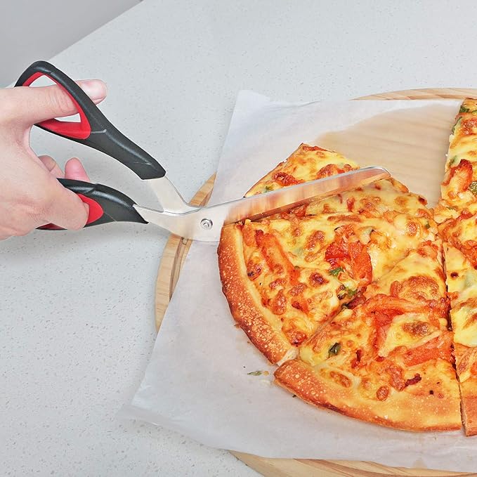 Asdirne Pizza Scissors, Pizza Cutter with Ultra Sharp Detachable Blade and Ergonomic Soft Grip, 10.3Inch, Black&Red