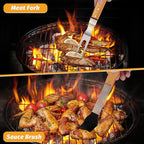PURPLEBIRD Grill Utensils Set with Brush - 5pcs Grilling Tools Set with Bag Apron, Heavy Duty BBQ Tool Sets with Long Wood Handle, Stainless Grilling Accessories for Outdoor Grill