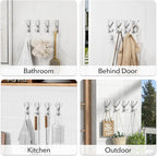 pickpiff Silver Self Adhesive Coat Hooks for Hanging: 13LB Extra Strong Stainless Wall Hook for Towel, Utensil, Backpack, Hat, Sturdy Metal Hanger for Bathroom, Kitchen, Door, 10-Pack