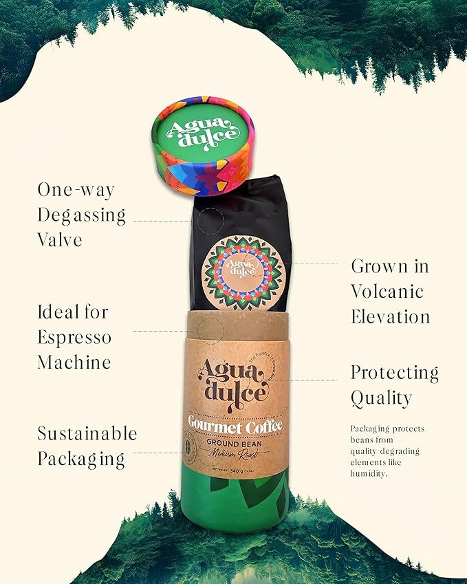 Ground Coffee Medium Roast by Agua Dulce. Costa Rican Specialty Gourmet Coffee — 100% Arabica Single Origin. Pack of 1 (12 oz)