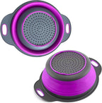 Purple Foldable Food Strainer for Kitchen - Small Collapsible Colander for Spaghetti and Pasta Multifunctional Silicone Strainer for Camping