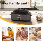 Royalcraft Roaster Oven with Self-Basting Lid, 18qt Electric Roaster with Removable Pan & Rack, Turkey Roaster Oven with Defrost & Warm Function, Stainless Steel, Grey