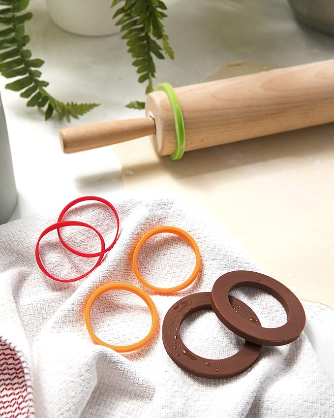 Talisman Designs Silicone Rolling Pin Bands | 8 Piece Set | Ensure Dough Thickness | Baking Accessories | Rolling Pin Thickness Rings