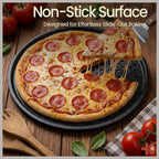 Non-Stick Pizza Pan with Holes - 13-Inch Perforated Pizza Crisper Carbon Steel Pizza Pan - 1 Round Pizza Trays PFOA PFOS and PTFE Free