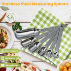 Stainless Steel Measuring Spoons Set of 6, Rectangular Metal Measuring Spoons for Dry & Liquid Ingredients, Slim Design Fits in Spice Jars, Kitchen Gadgets for Baking & Cooking