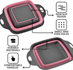 Pink Silicone Food Colander Kitchen – Small Collapsible Strainer with Handle Collapsable Strainer Kitchen Foldable Colander for Pasta Spaghetti Fruit Vegetable