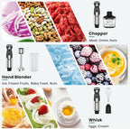 1800W Immersion Blender Handheld 4-in-1 Hand Blender Stick for Ice Crushing Smoothie, Baby Food, Soup, 8 Speed Hand Mixer Turbo Boost Stainless Steel Blade with Whisk, Chopper, Beaker