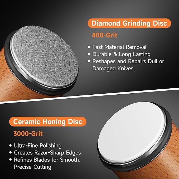 Rolling Knife Sharpener, Diamond & Ceramic Disc, 15° & 20° Magnetic Angle, Fast & Safe for Any Hardness, Sharpening Kit for Kitchen & Pocket Knives, Razor-Sharp Edge, Leather Strop, Premium Kit
