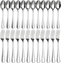 24 Piece Forks and Spoons Silverware Set for 12, Stainless Steel Dinner Forks and Spoons Silverware Set, Heavy-Duty Cutlery Set, Dishwasher Safe (Silver)
